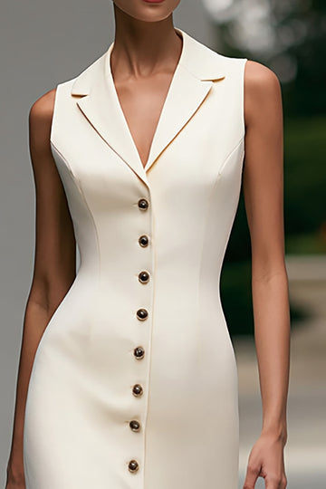 Robe de travail midi en crêpe ivoire à revers en pointe